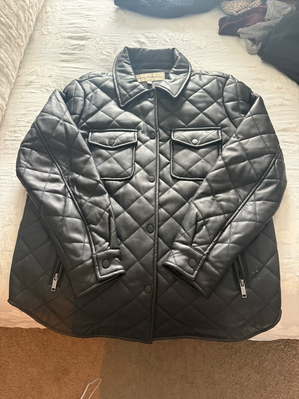 Quilted Black Faux Leather Jacket - Women